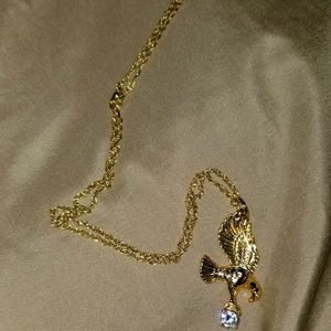 Yellow Gold Cut Flying American Eagle Patriotic/Diamond Necklace